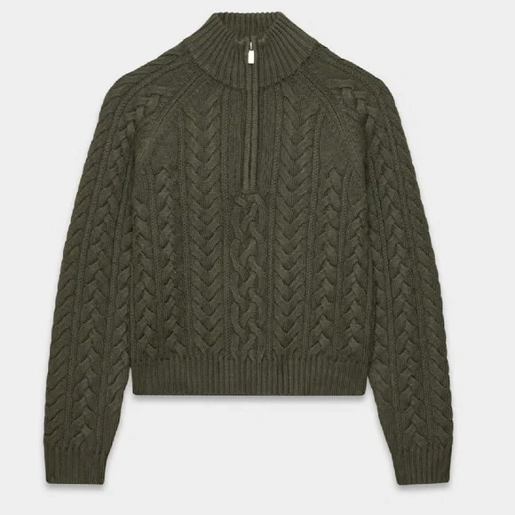 Heritage Knit Merino Wool 1/4 Zip Sweater Dark Olive - Picture 1 of 8